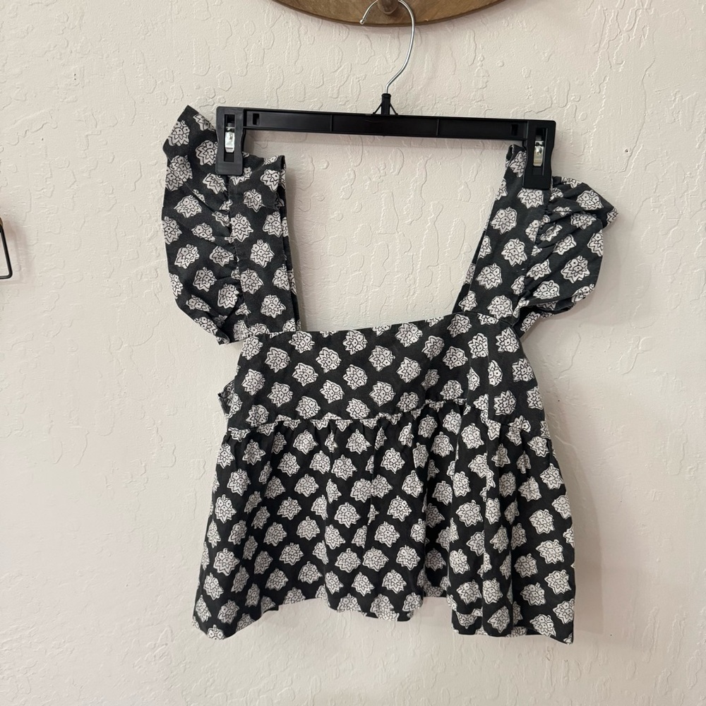 Outerknown Gray Black White Astrid Floral Babydoll Tank Top Waist Crop Small - Picture 3 of 8